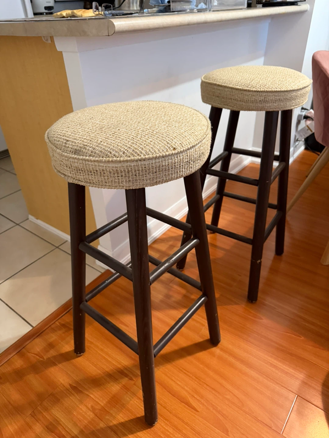 Set of Two Dark Wood Bar Stools