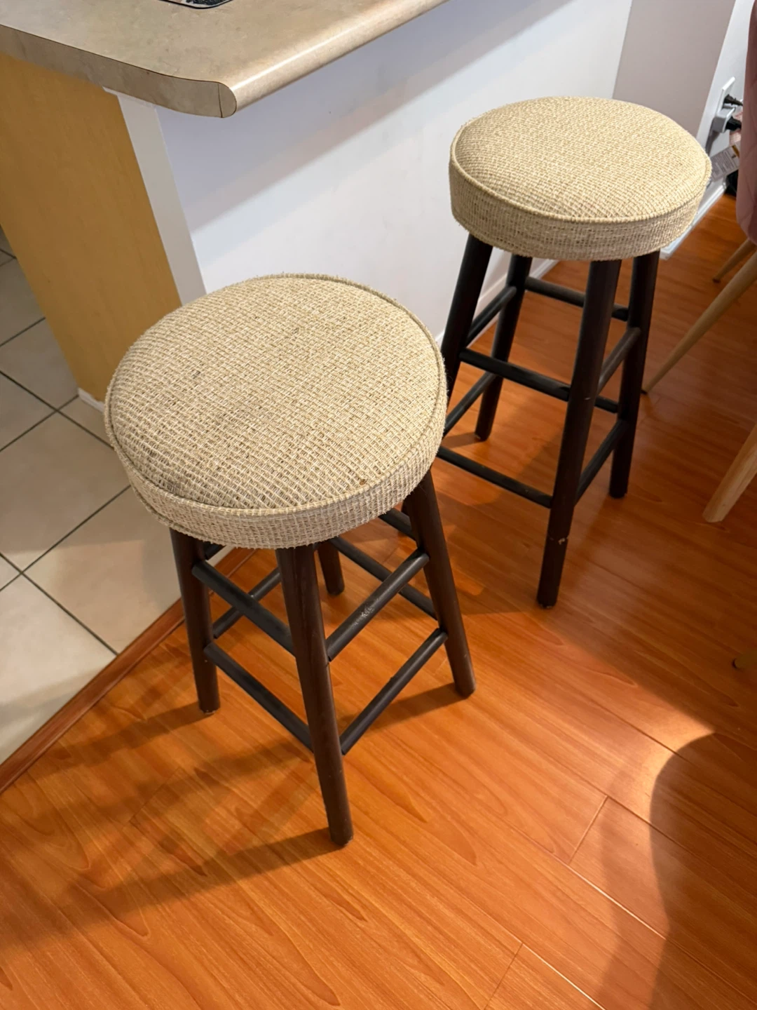 Set of Two Dark Wood Bar Stools - photo 2