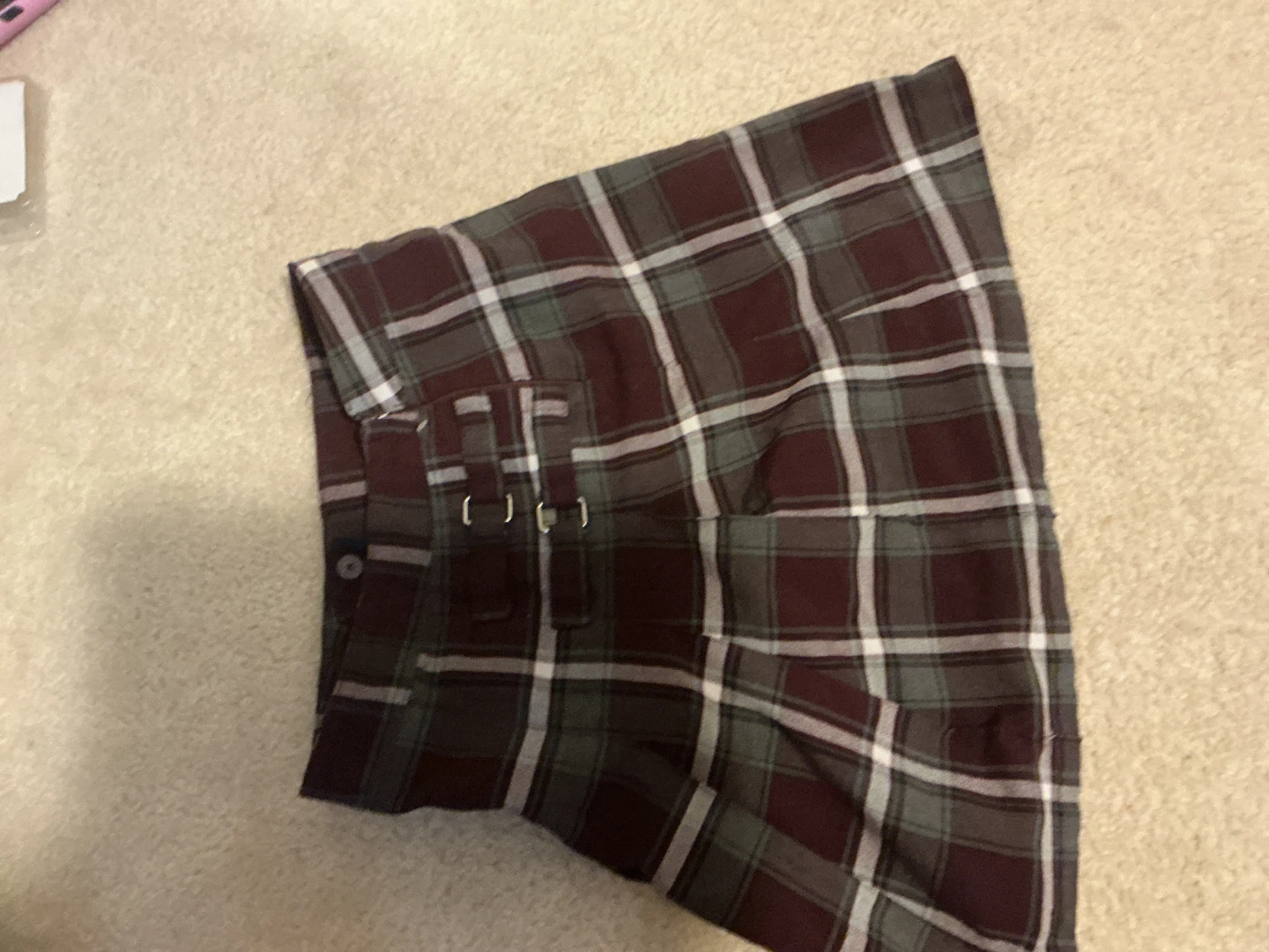 Burgundy and Green Plaid Pleated Skirt