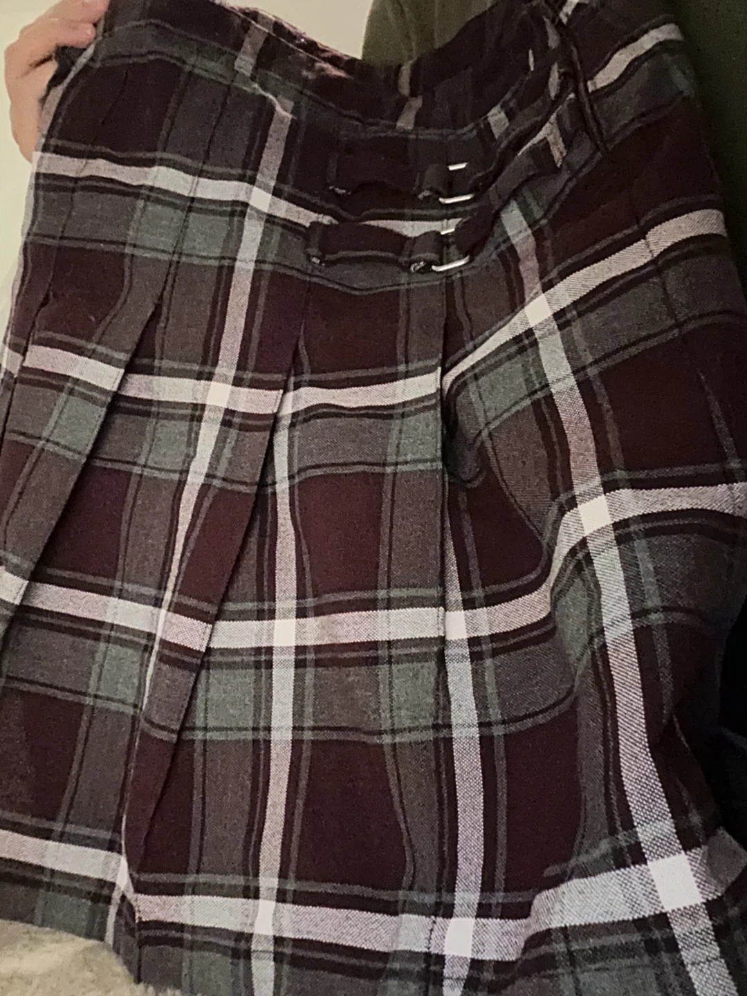 Burgundy and Green Plaid Pleated Skirt - photo 3