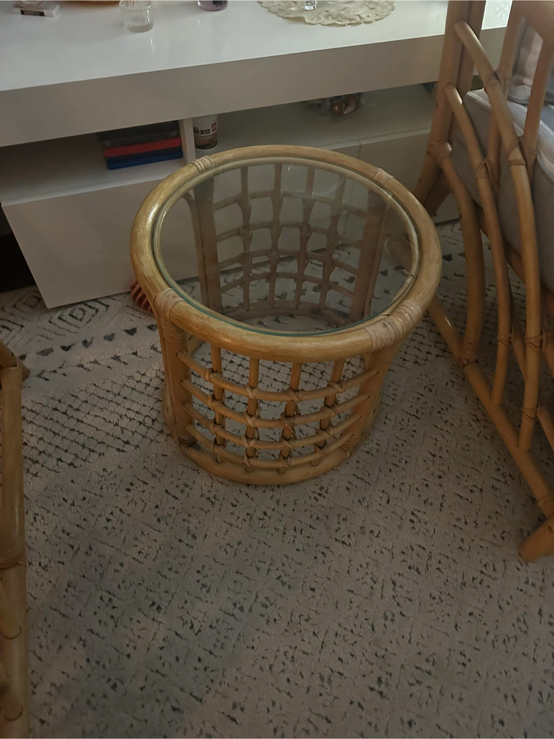Rattan Side Table with Glass Top