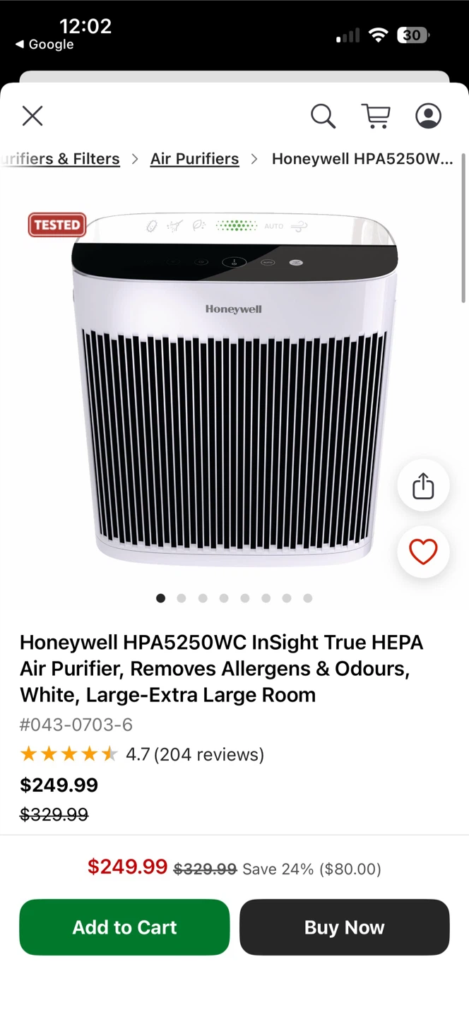 Honeywell HPA5250WC InSight True HEPA Air Purifier - photo 3