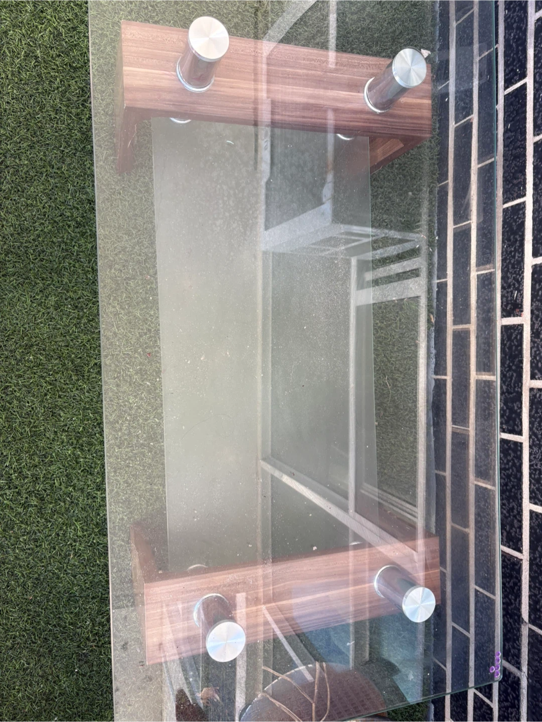 Glass Coffee Table with Wood Base