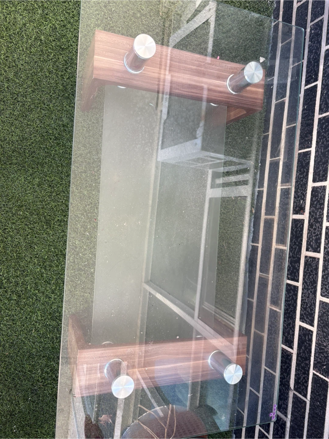 Glass Coffee Table with Wood Base - photo 2