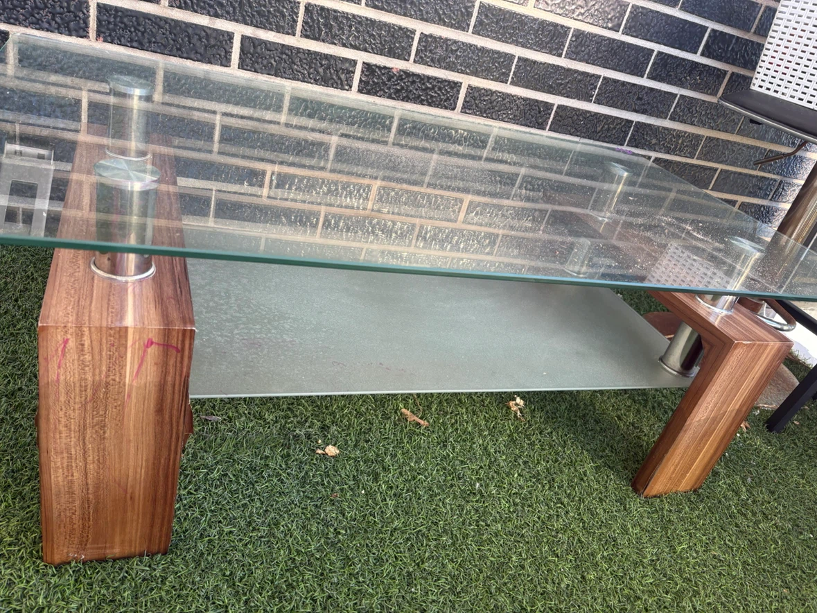 Glass Coffee Table with Wood Base - photo 3