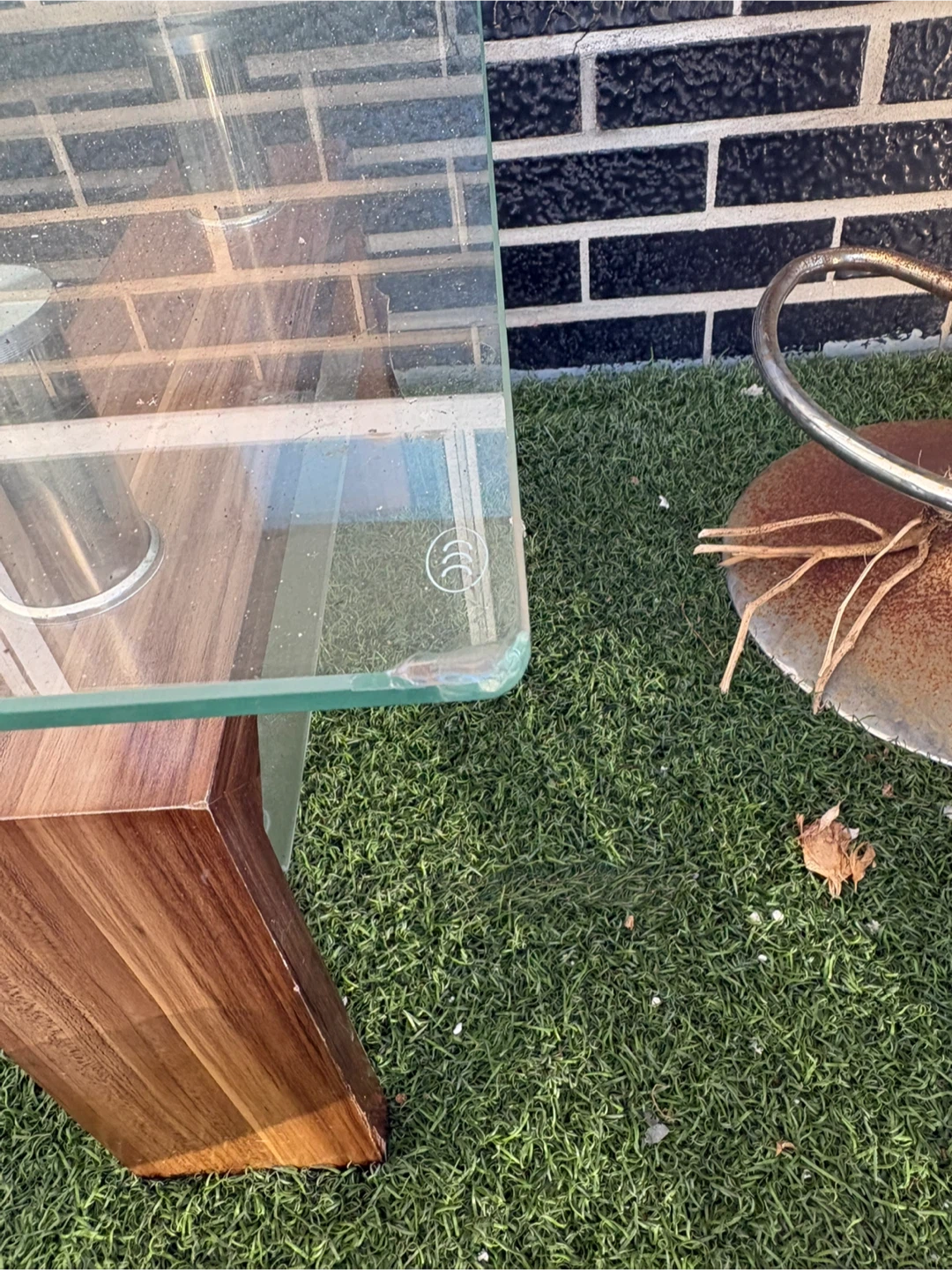 Glass Coffee Table with Wood Base - photo 4