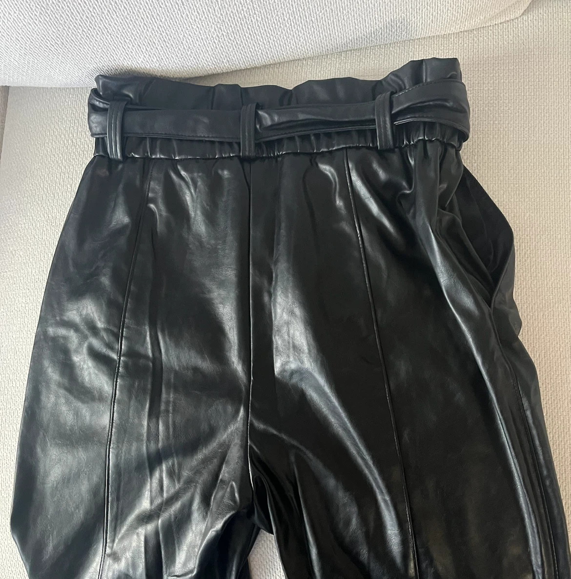 Black Faux Leather Paperbag Waist Trousers - photo 2