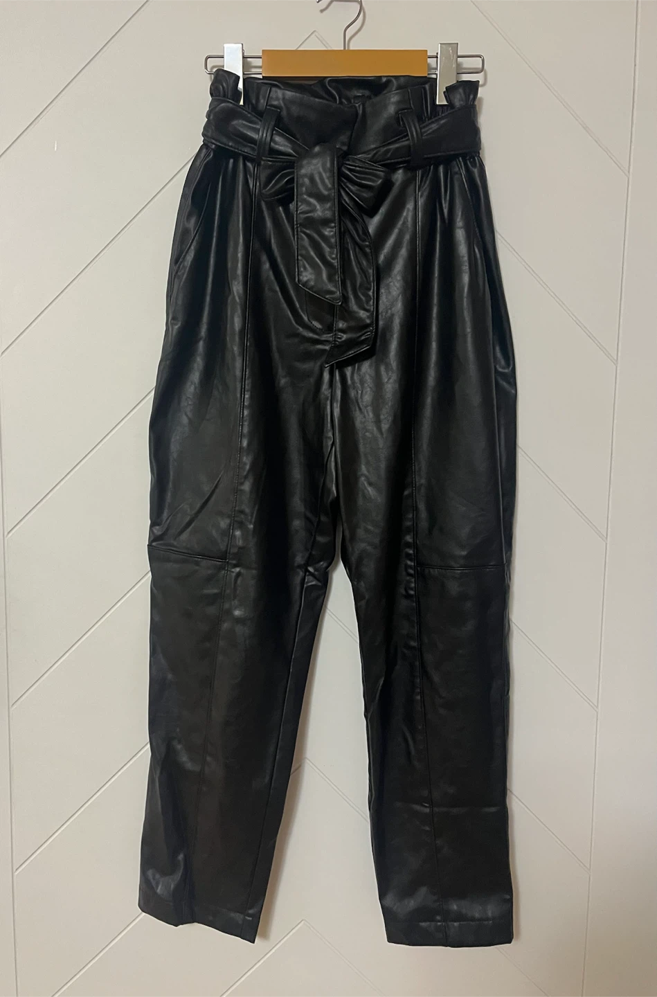 Black Faux Leather Paperbag Waist Trousers - photo 4