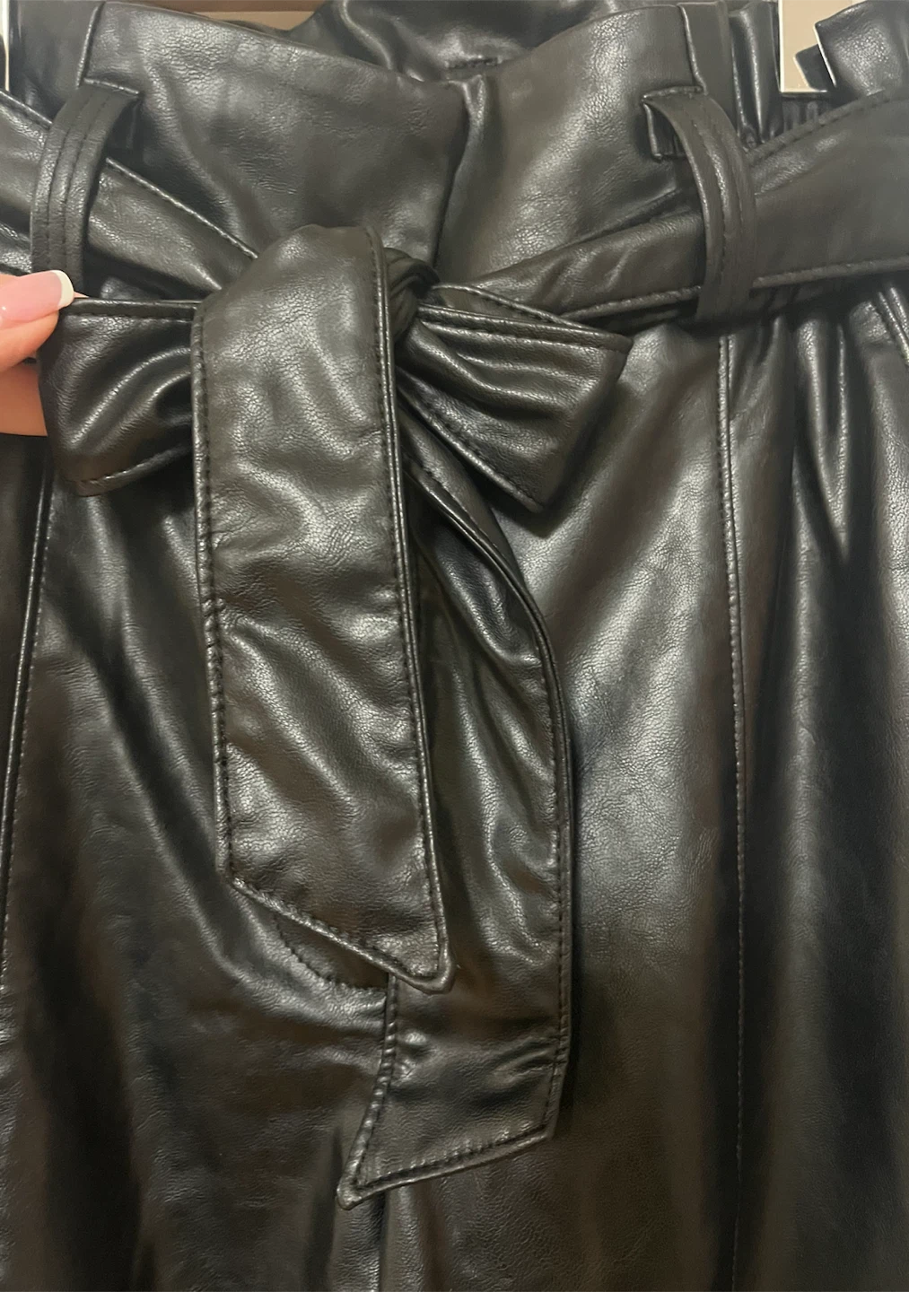 Black Faux Leather Paperbag Waist Trousers - photo 5