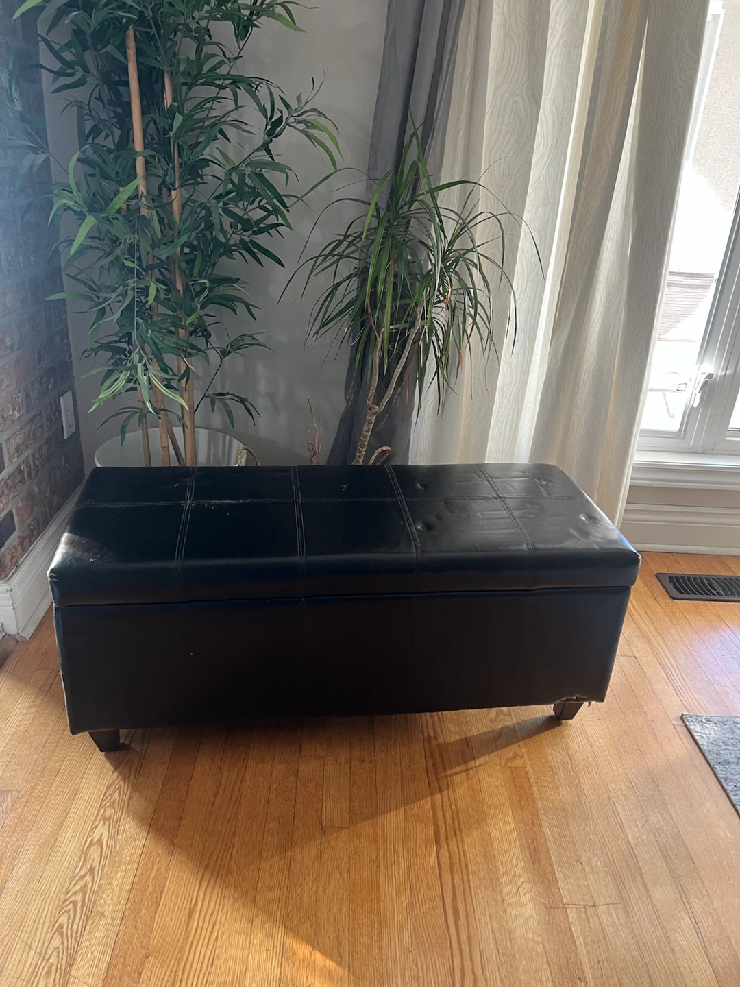 Black Leather Storage Ottoman Bench