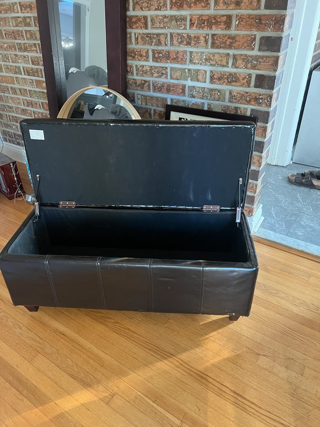 Black Leather Storage Ottoman Bench - photo 2