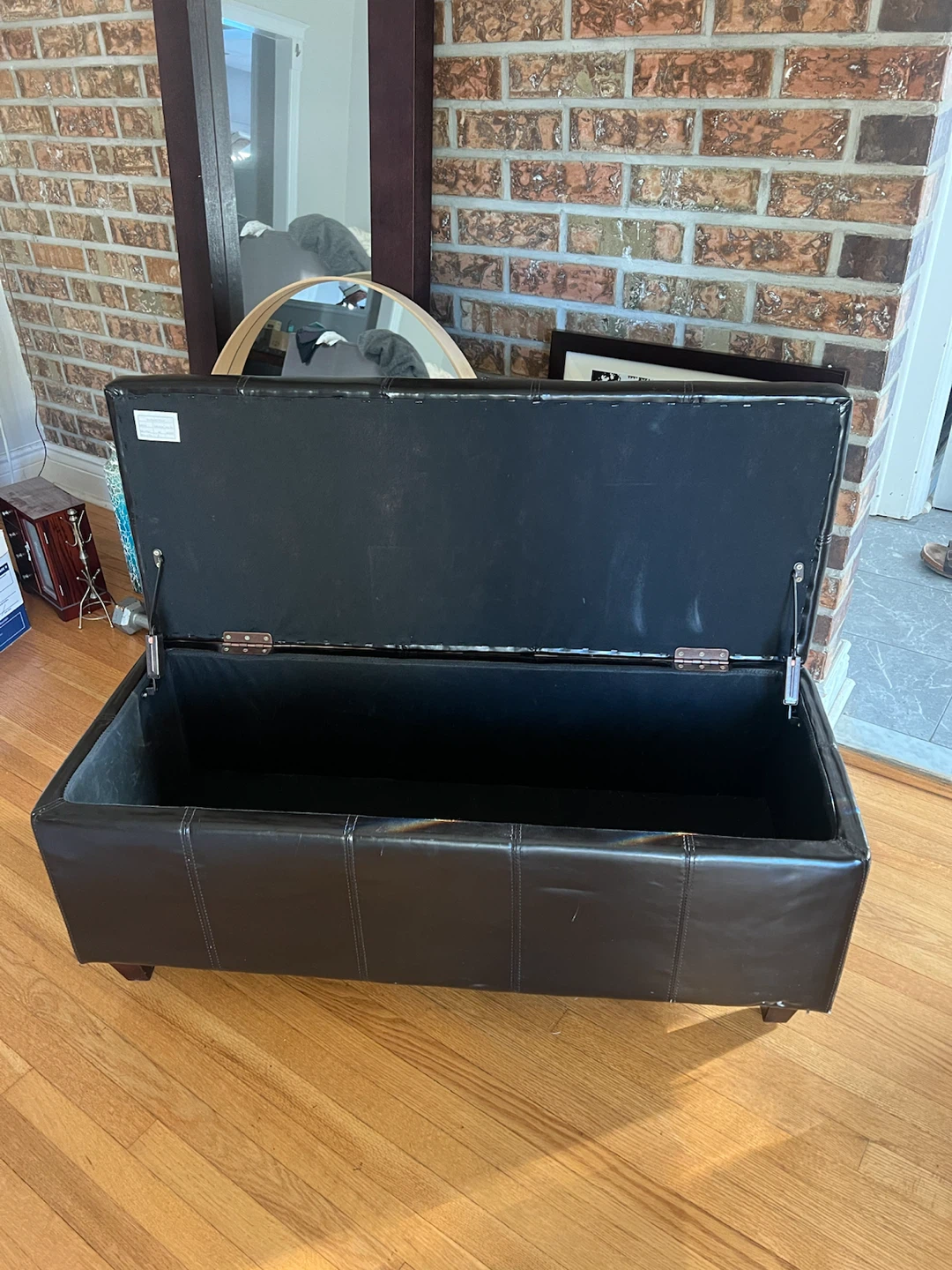 Black Leather Storage Ottoman Bench - photo 3
