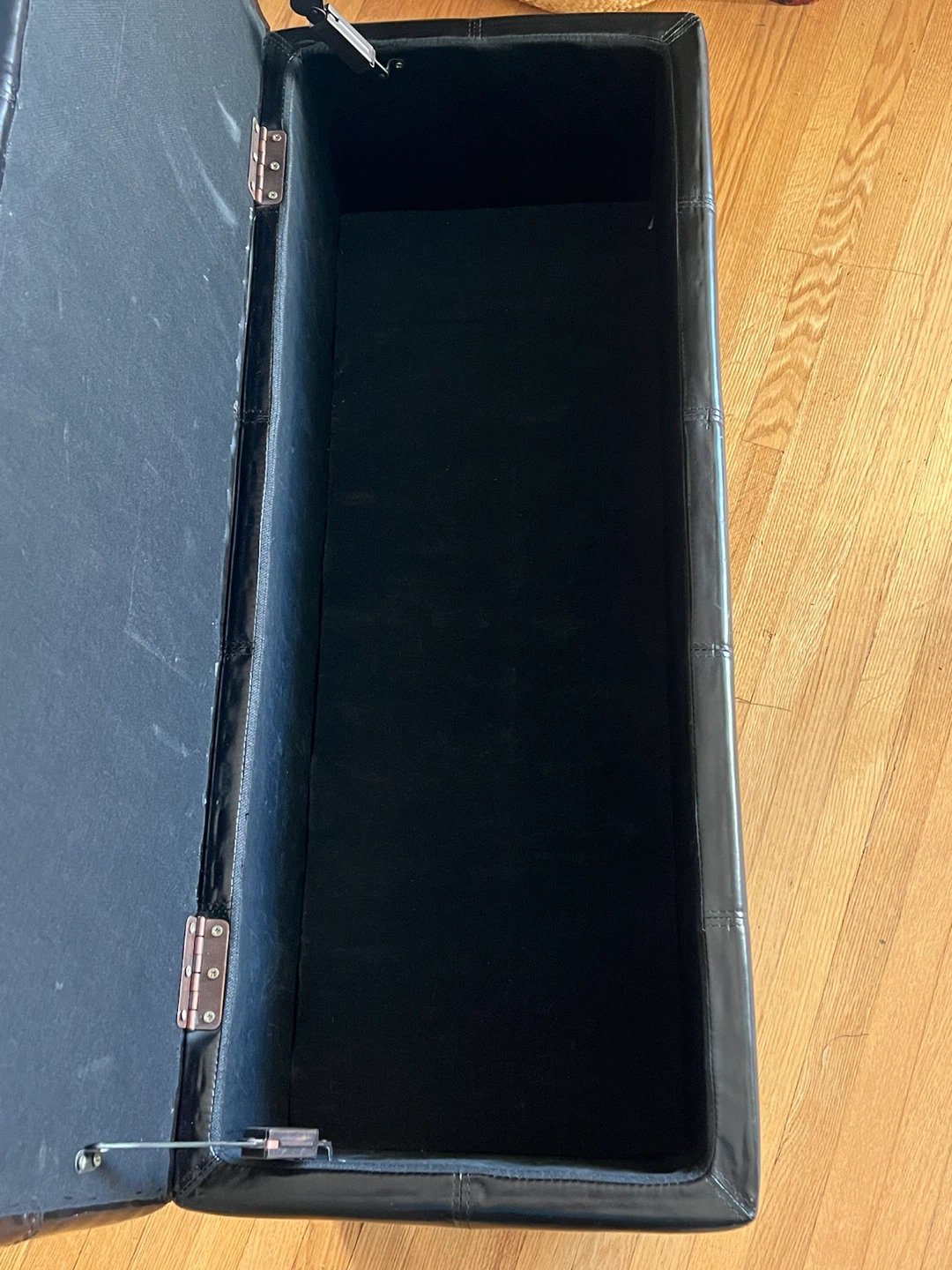 Black Leather Storage Ottoman Bench - photo 4