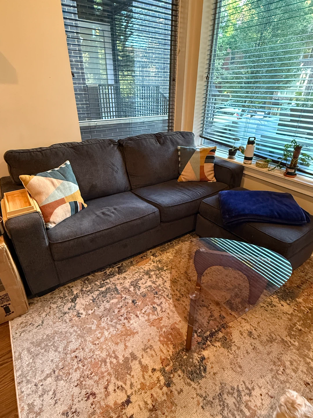Dark Gray Two-Seater Sofa with Chaise