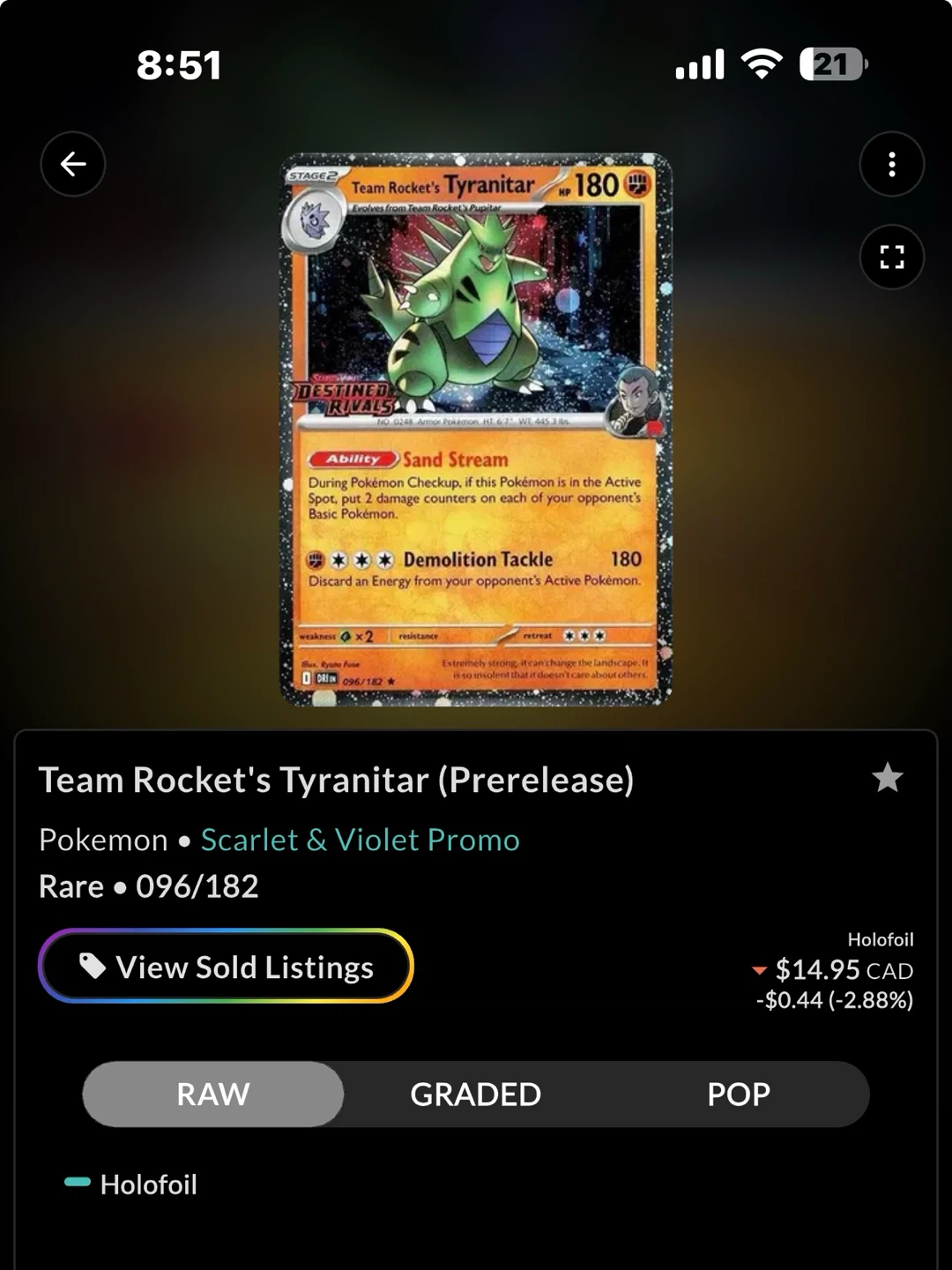 Team Rocket's Tyranitar prerelease Pokemon Card - photo 2