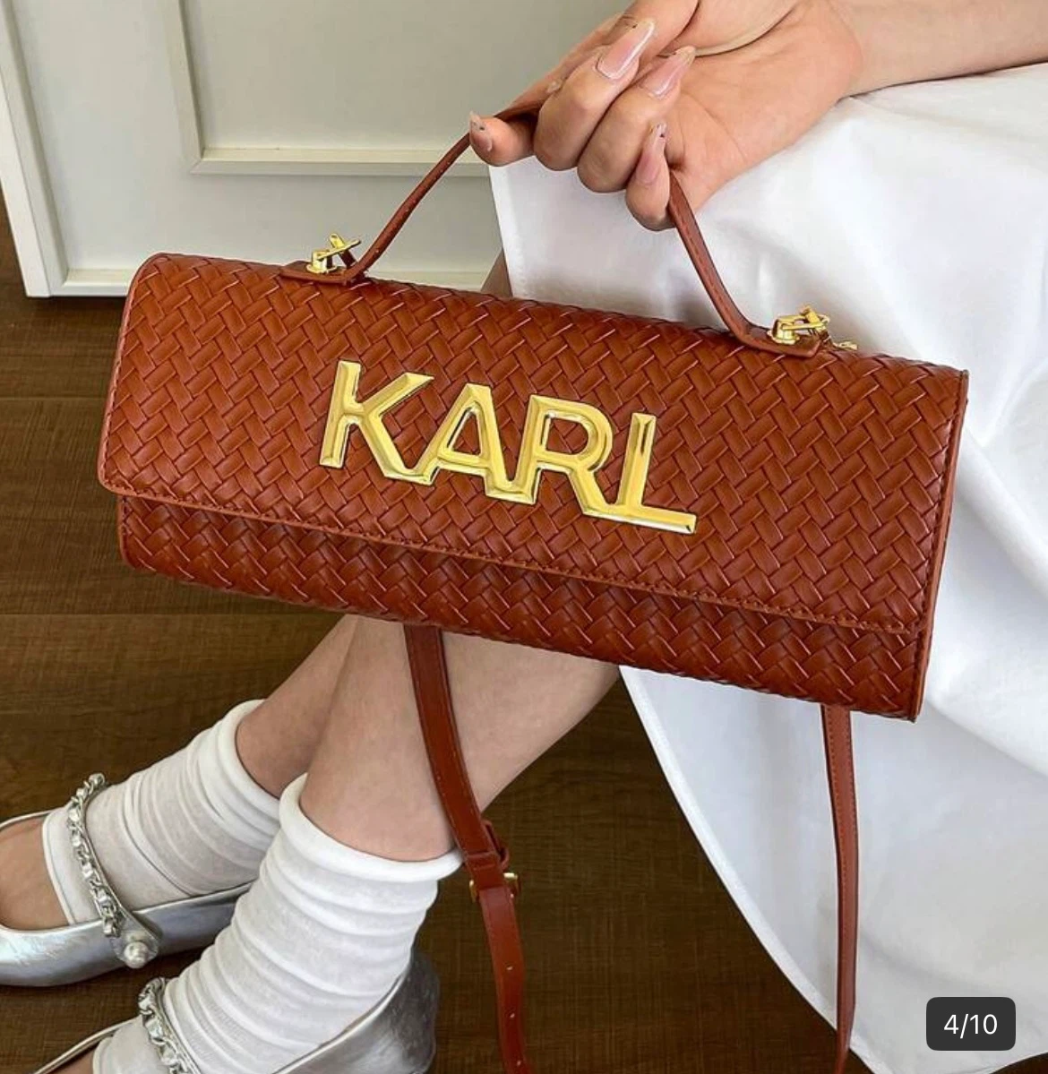 KARL Woven Brown Handbag
