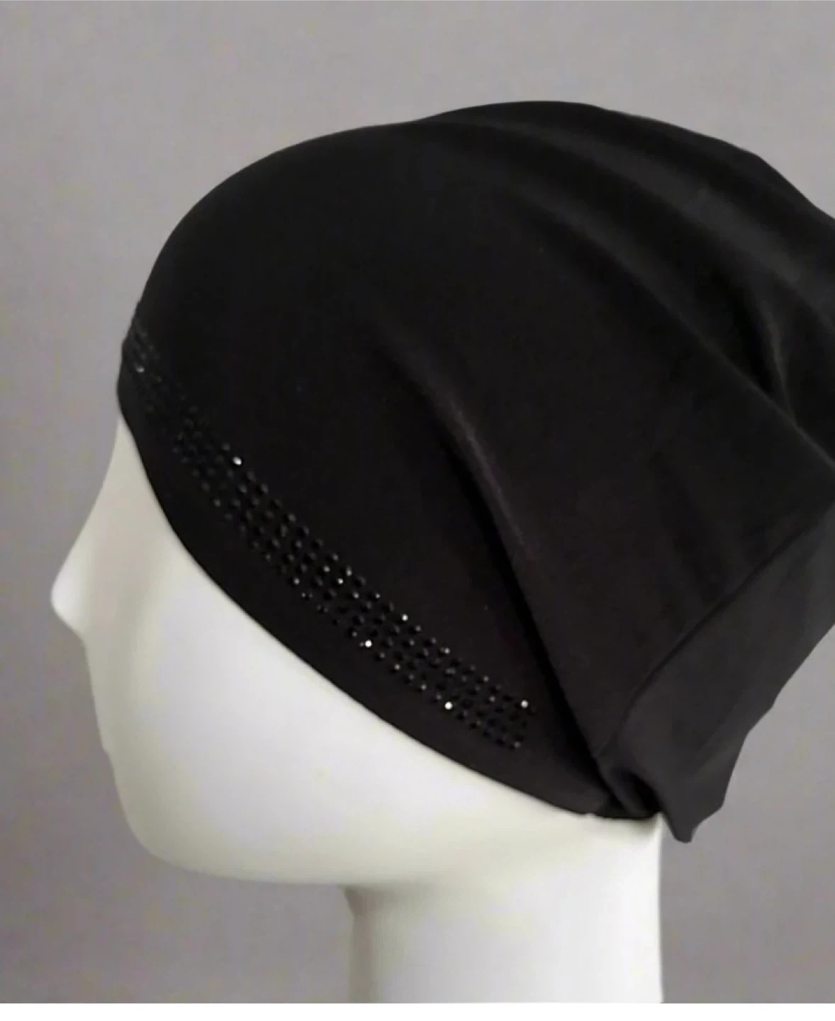 Black Beaded Head Cap - New - Black