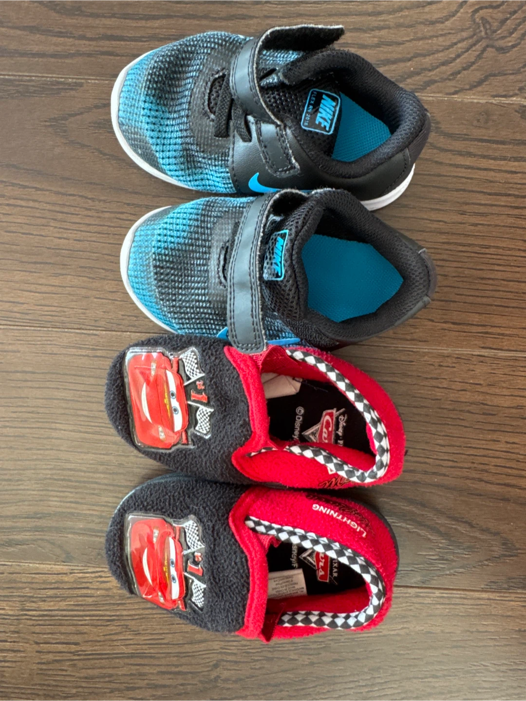 Nike Flex Runner and Disney Cars Slippers