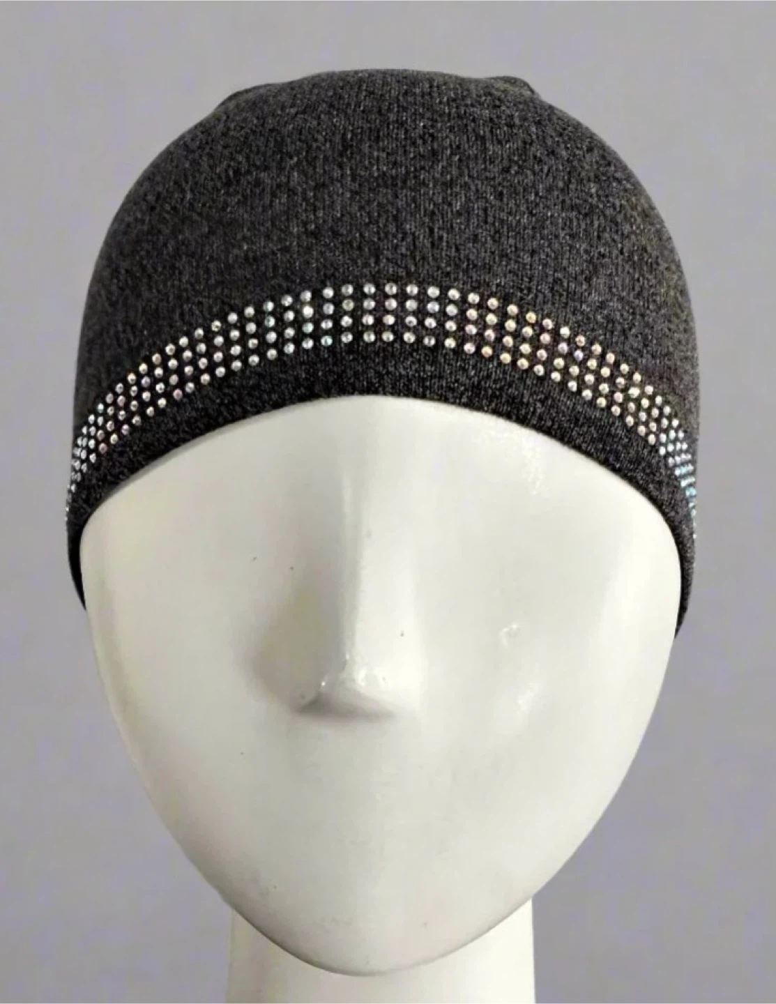 Dark grey beanie with rhinestones