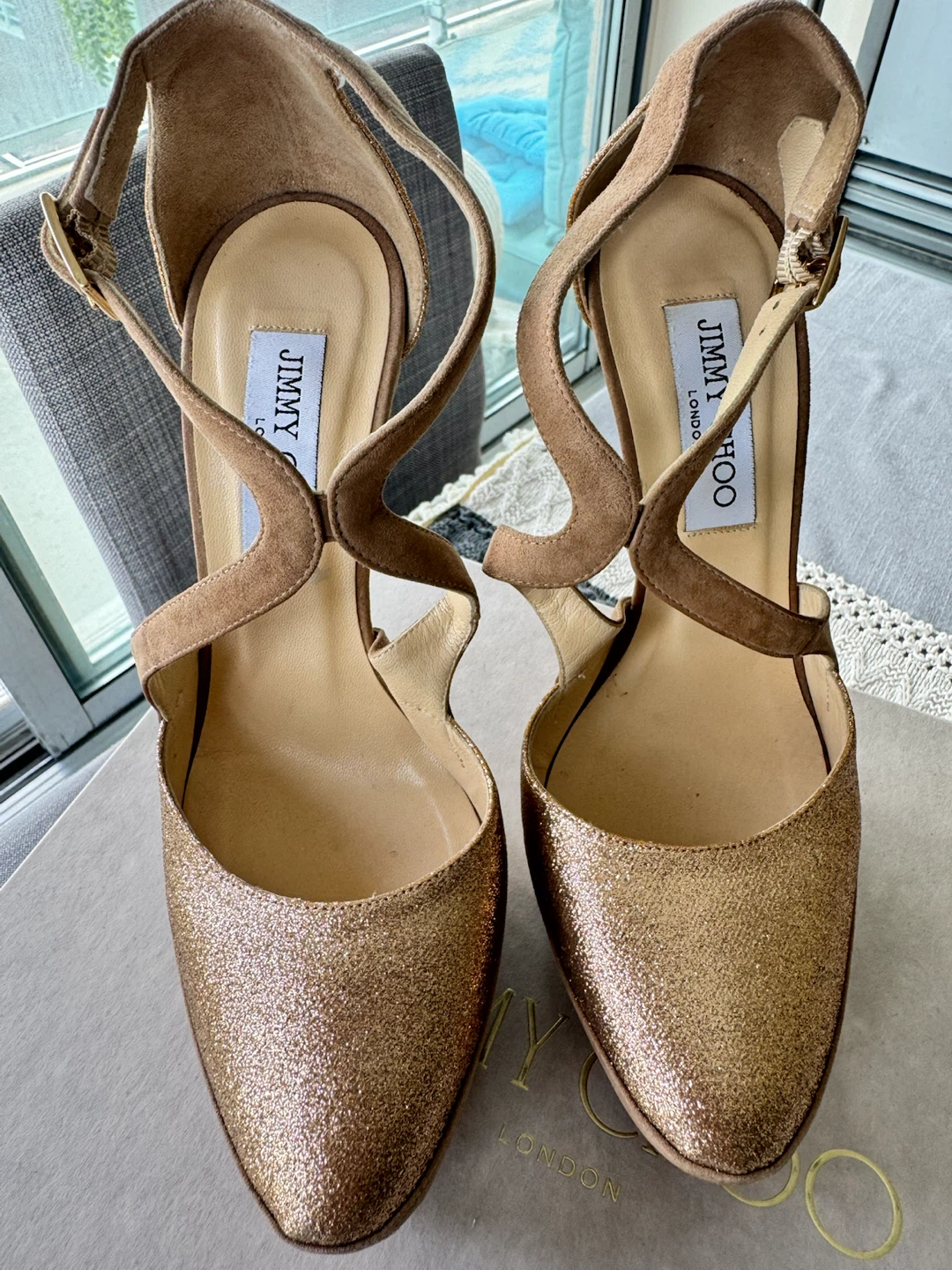Jimmy Choo Glitter and Suede Heels