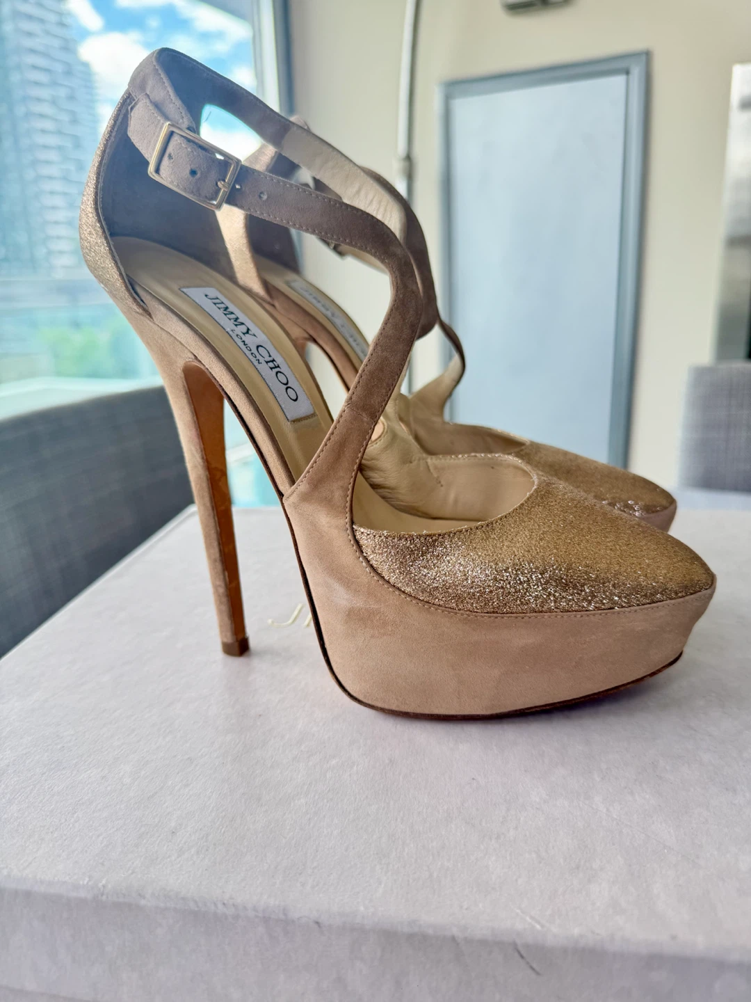 Jimmy Choo Glitter and Suede Heels - photo 2