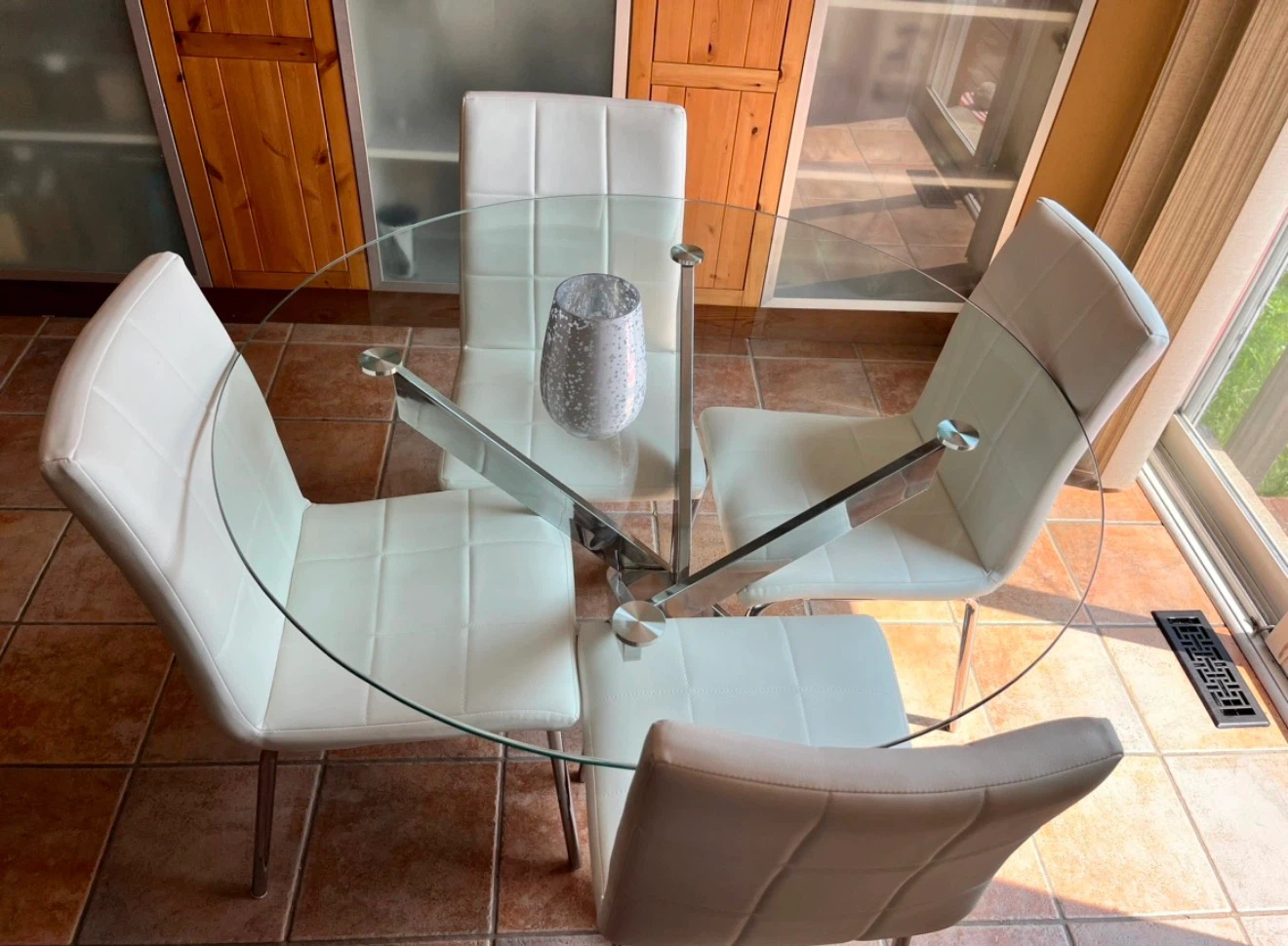 Glass Dining Table with 3 White Chairs