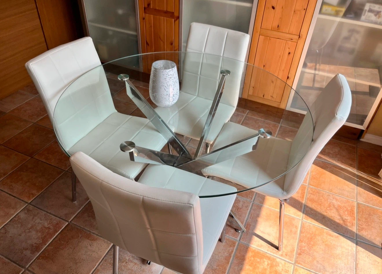 Glass Dining Table with 3 White Chairs - photo 2