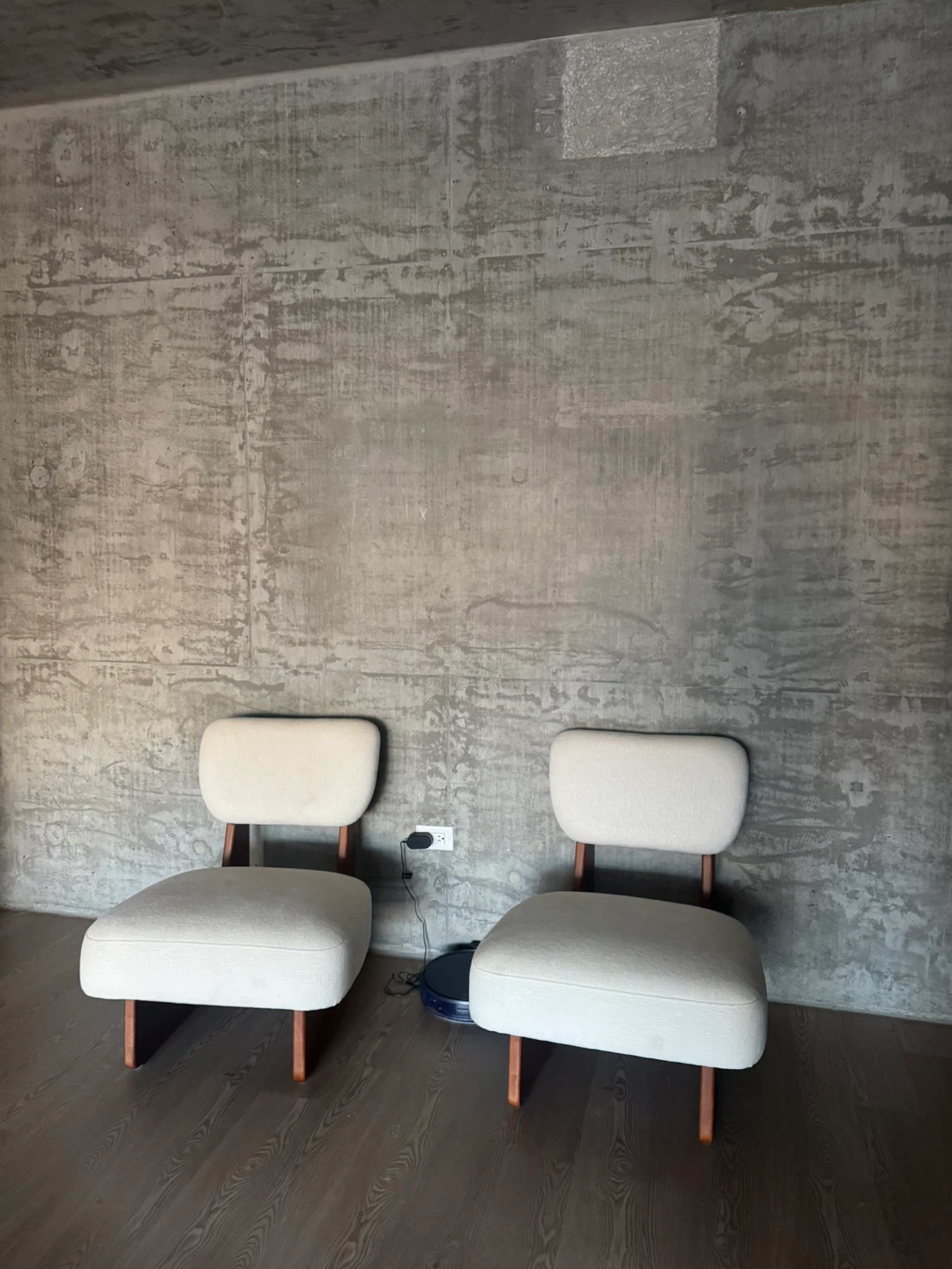 Set of two modern cream accent chairs