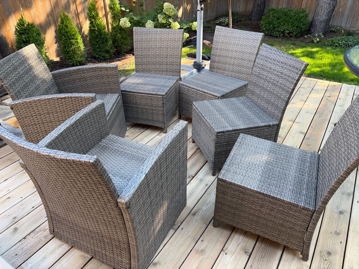 Set of 6 Grey Wicker Patio Chairs