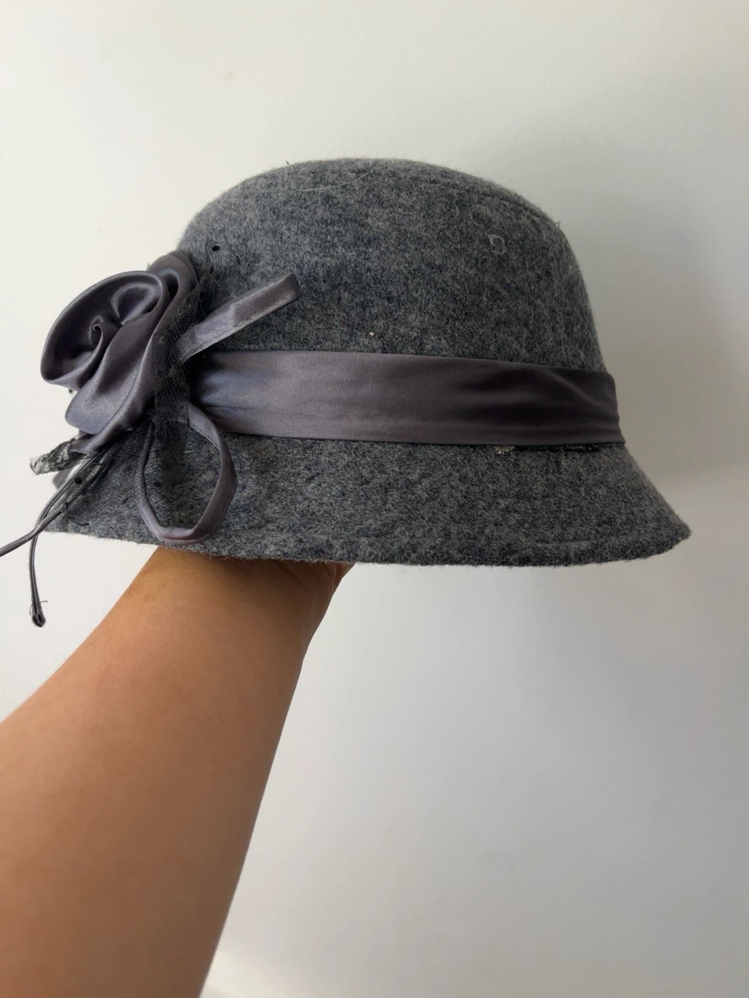 Grey Wool Blend Flower Detail Hat - photo 2