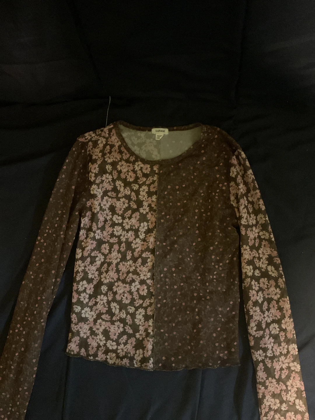 Garage Long-Sleeve Floral Mesh Top