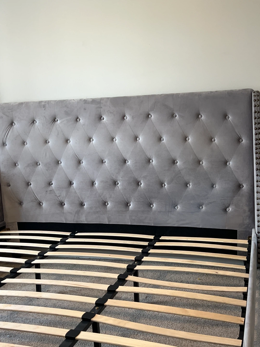 Grey Upholstered Tufted Queen Bed Frame - photo 2
