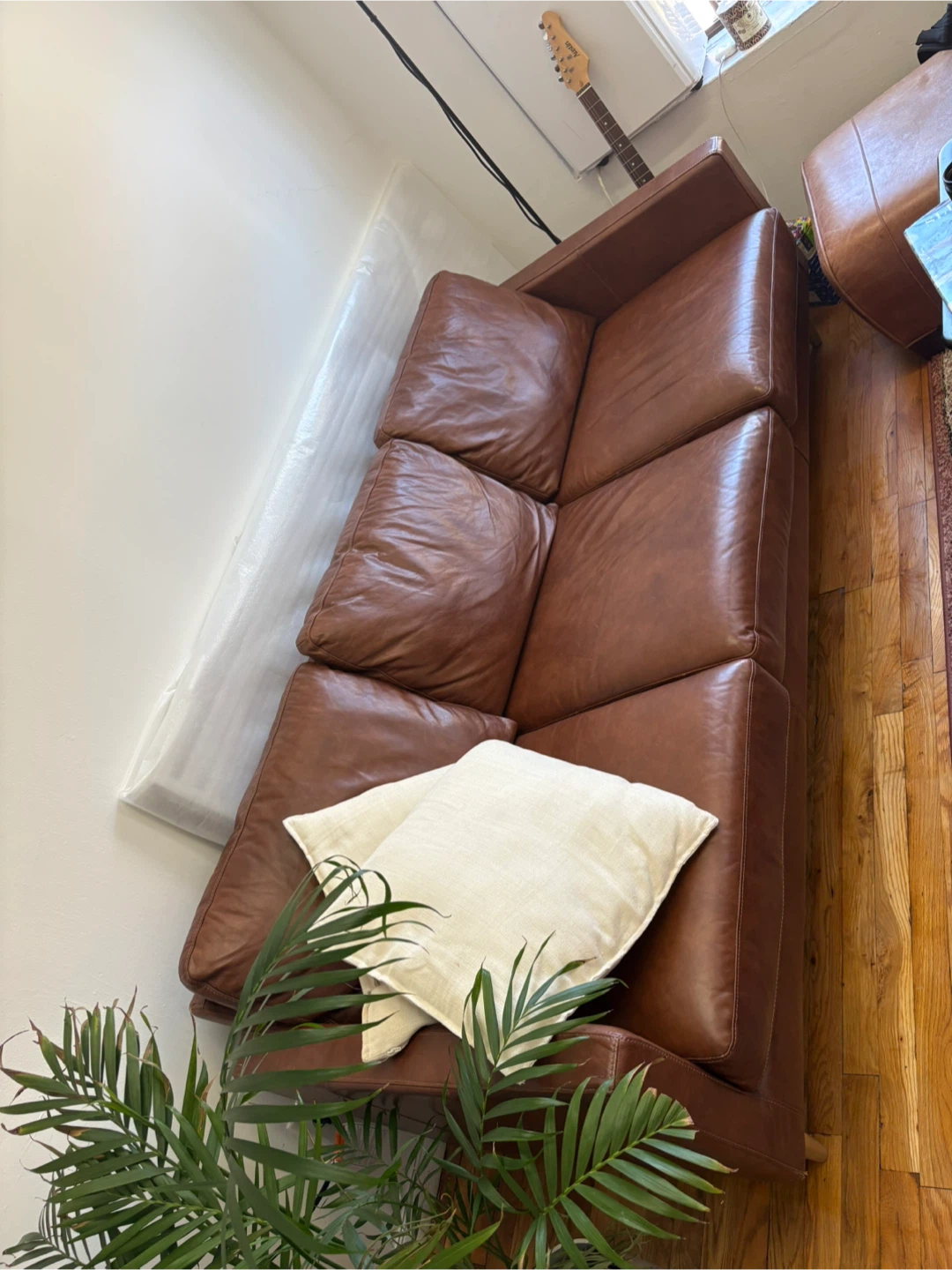 Brown Leather Sofa and Matching Ottoman