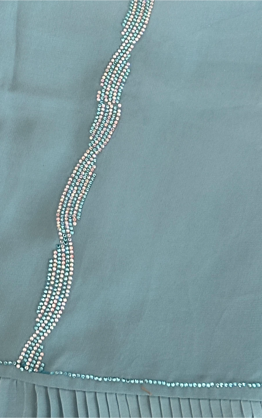 Aqua Chiffon Pleated Shawl with Rhinestones - photo 2