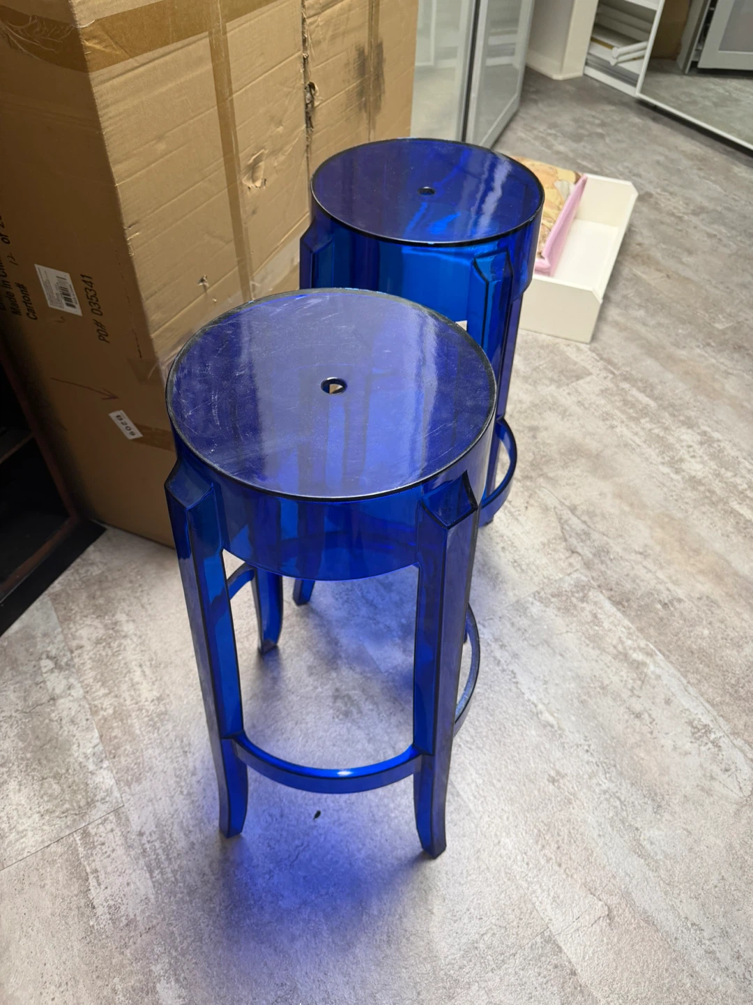 Set of 2 Blue Acrylic Ghost Bar Stools