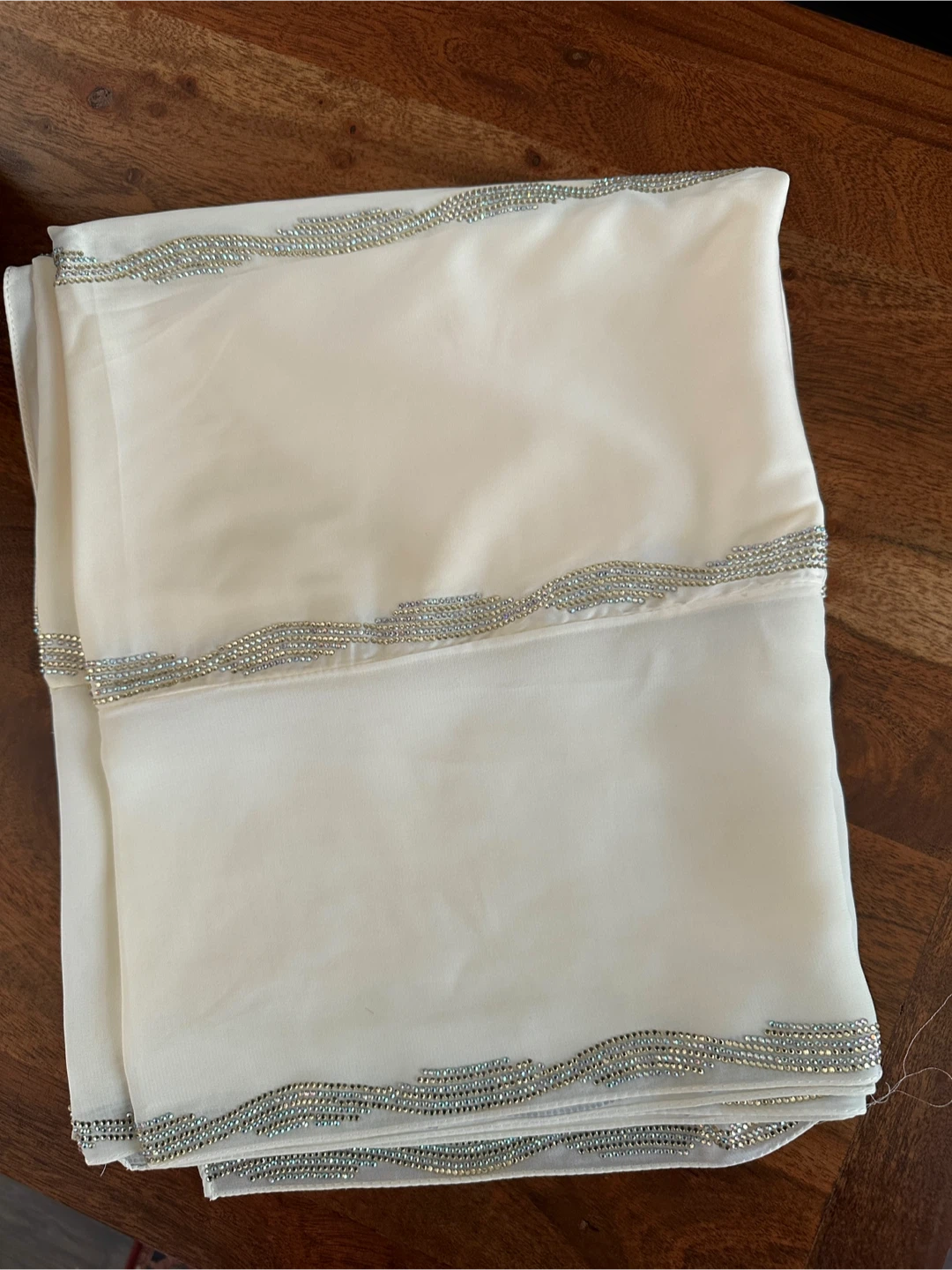 Cream Chiffon Scarf with Rhinestone Detail