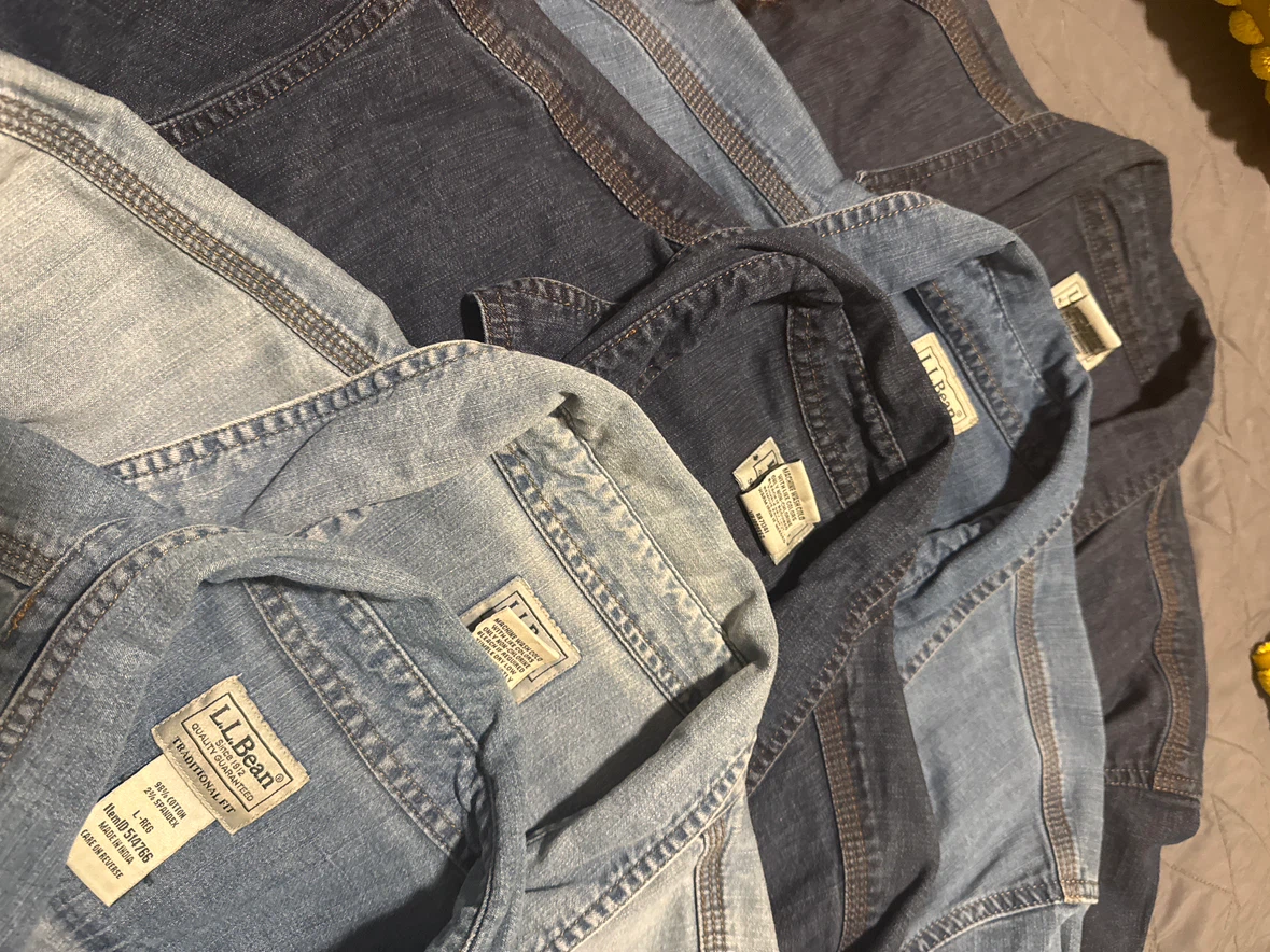 5 Mens Denim long sleeve shirts L.L.Bean