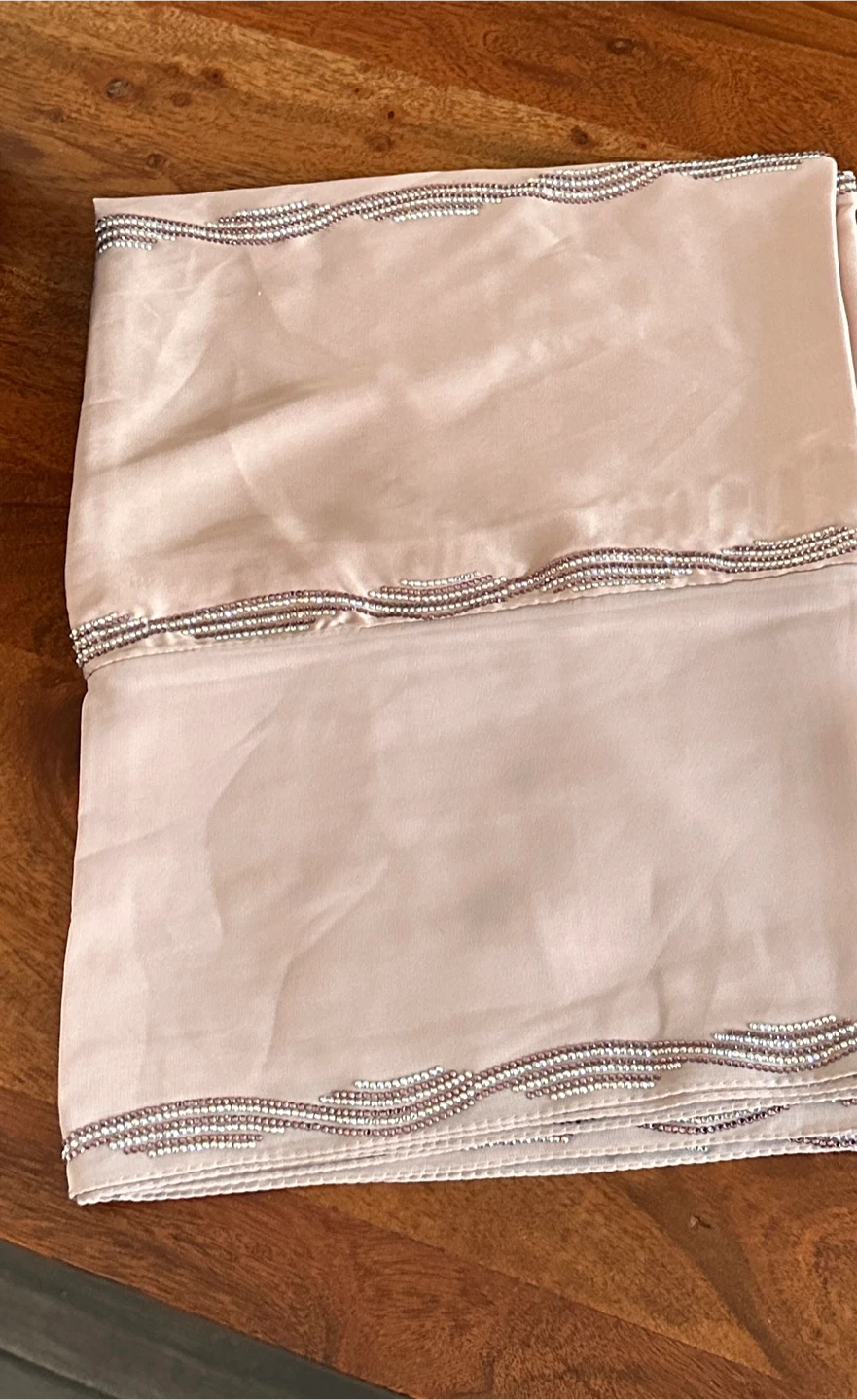 Beaded Blush Pink Satin Scarf/Shawl