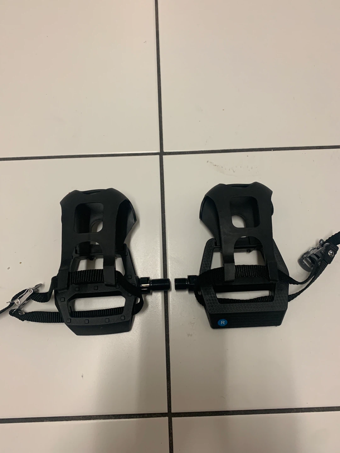 Black Stationary Bike Pedals with Straps