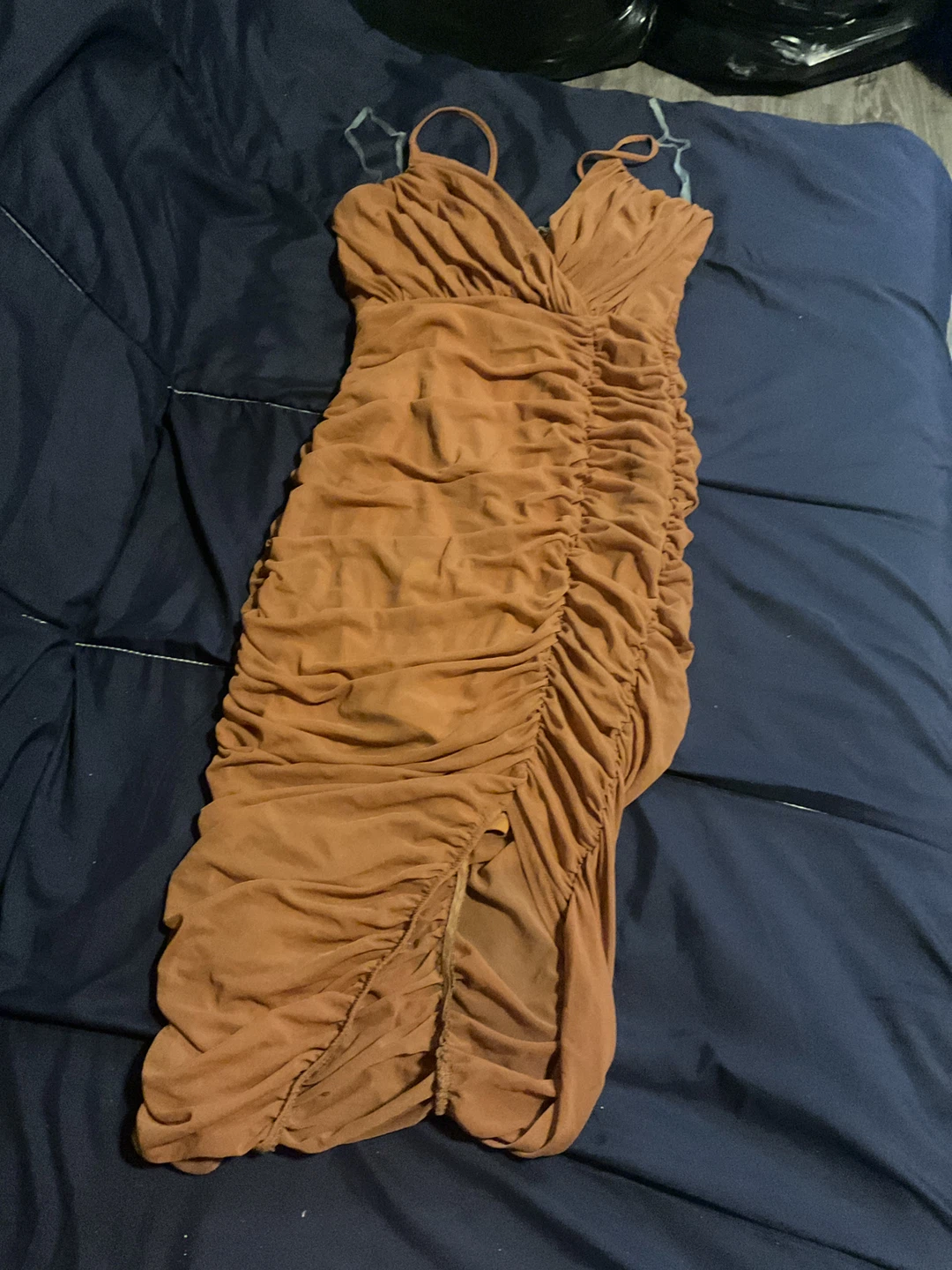 OKAKIE Brown Ruched Dress