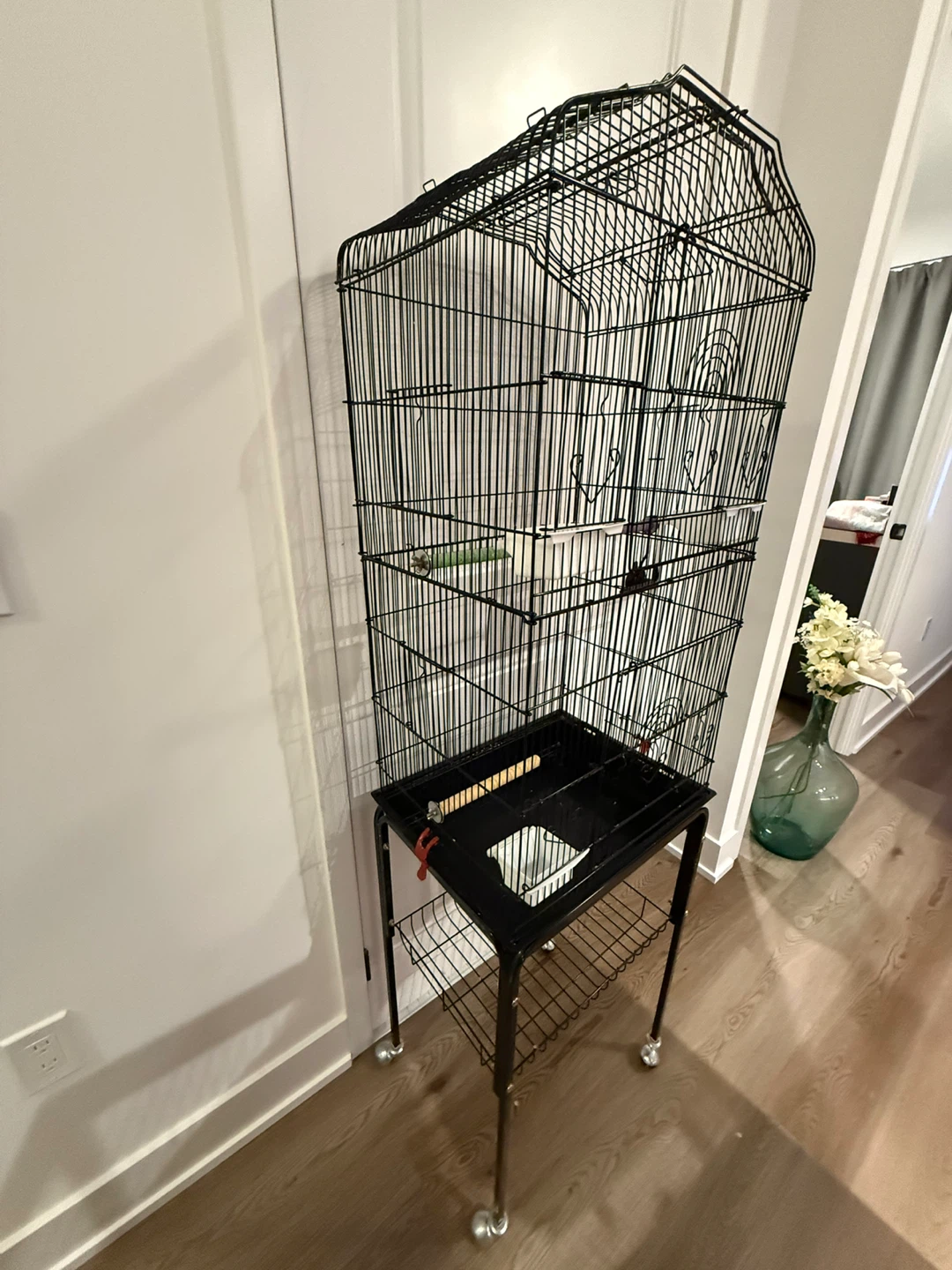 Large Black Bird Cage with Stand - photo 2