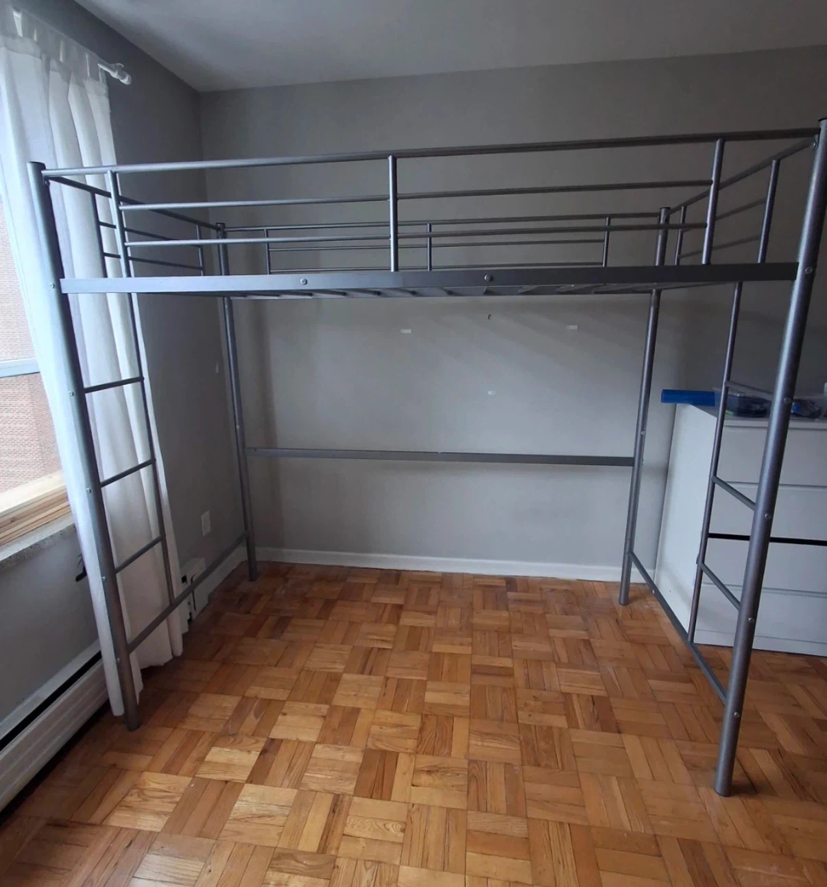 Grey Metal Twin Loft Bed – Twin Size