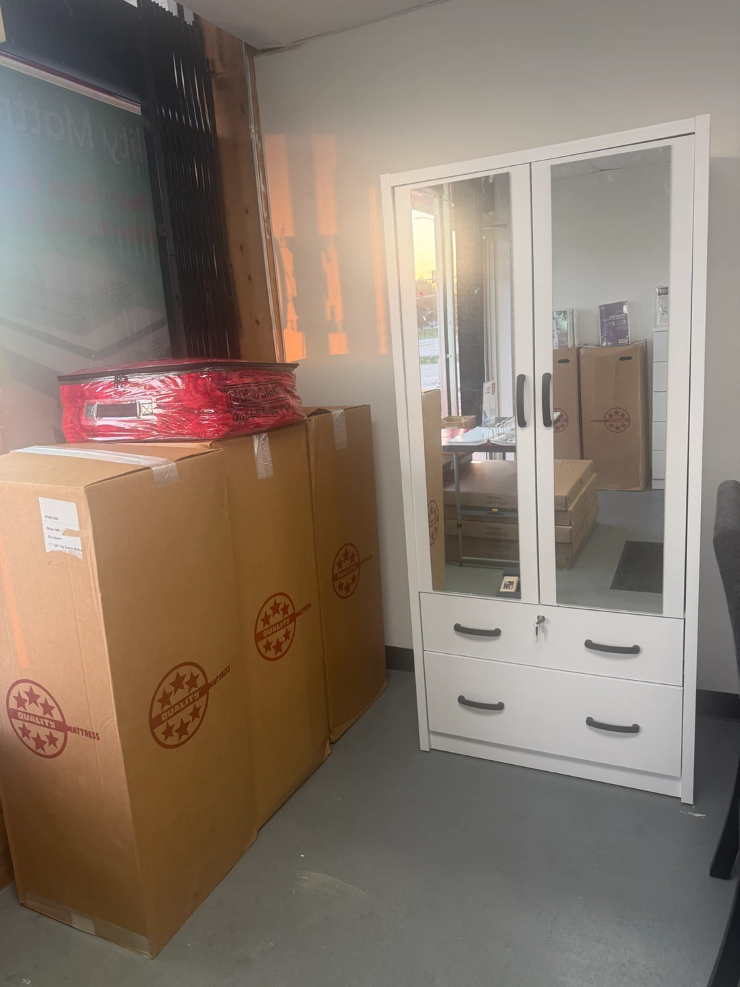 White Mirrored Wardrobe with Drawers
