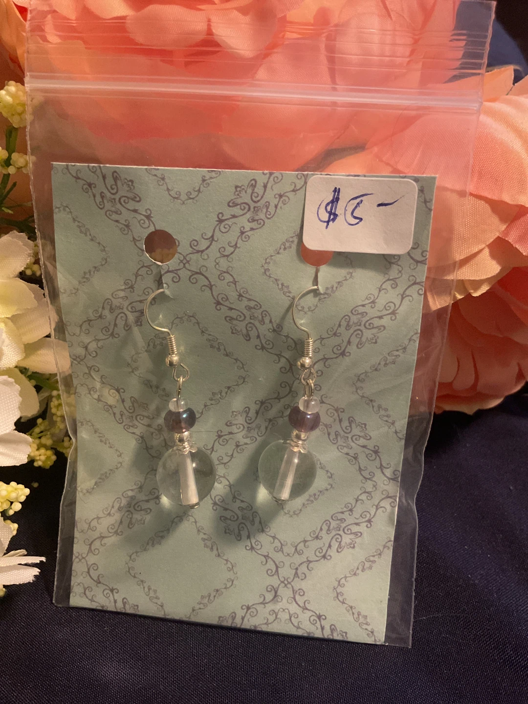 Clear Glass Bead Dangle Earrings - photo 2