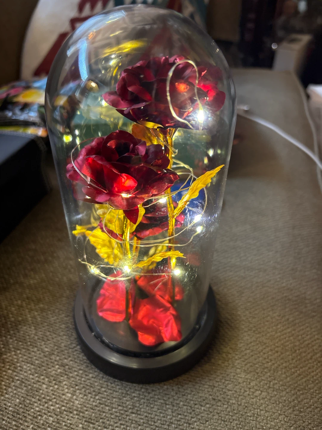 LED Glass Dome with Artificial Roses