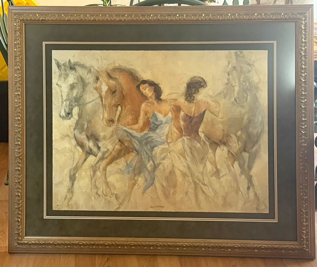 LARGE ORNATE WOOD PICTURE FRAME WITH PROTECTIVE GLASS