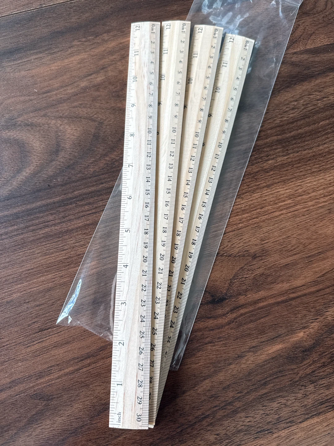 Set of 4 Wooden Rulers 12 inches/ 30cm