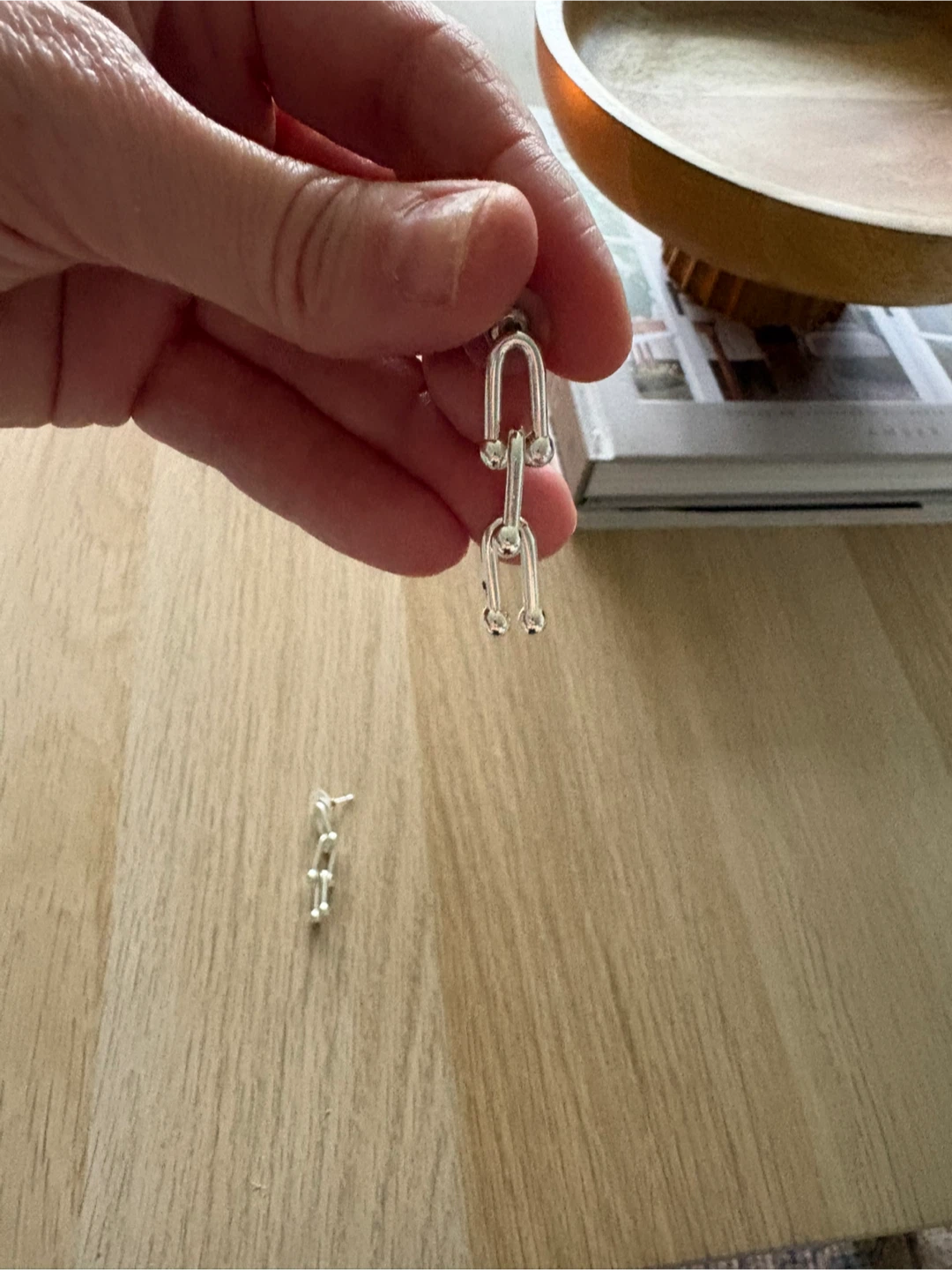 Silver plated link earrings - photo 2