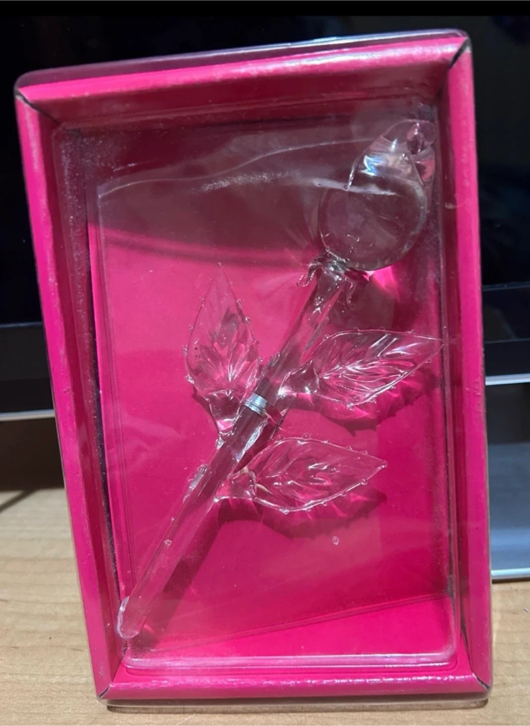Glass Rose Decoration in Pink Box