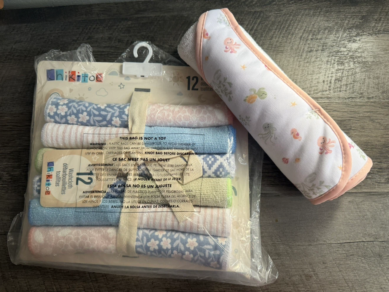 12-Piece Baby Washcloth Set and Hooded towel